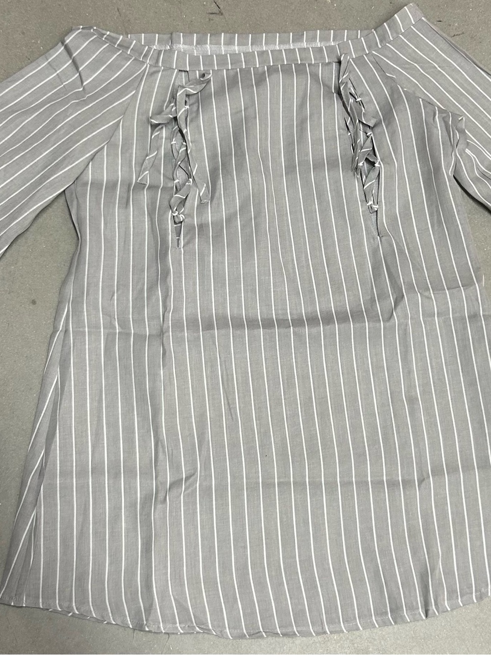Gray Striped Off-Shoulder Tie-Detail Women’s Top